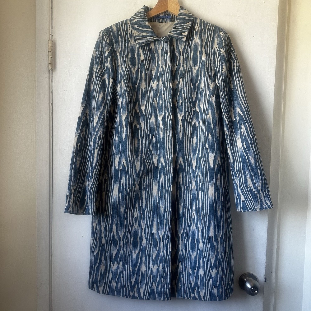 J McLaughlin Women's Wellington Jacket Coat Denim Ecru Abstract Lagenlook Small